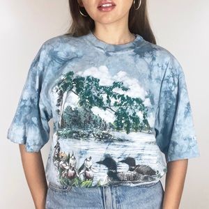 Vintage 90s Bar Harbor, Maine Blue Tie Dye Ducks Nature T-Shirt